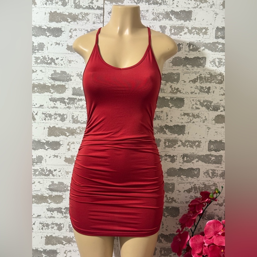 SHEIN Red Ruched Tank Mini Dress